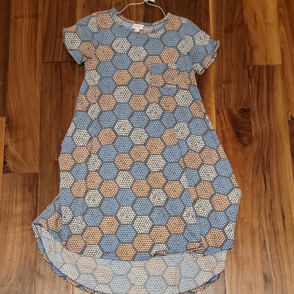 LuLaRoe Blue and Tan High Low Dress
